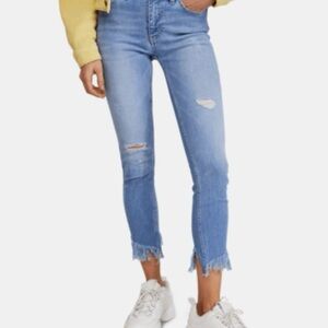 Free People Blue Cropped Distressed Jeans